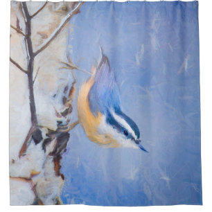 Red-Breasted Nuthatch Painting Original Bird Art Shower Curtain