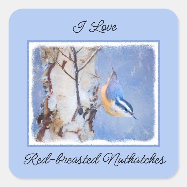 Red-Breasted Nuthatch Painting Original Bird Art Square Sticker (Front)