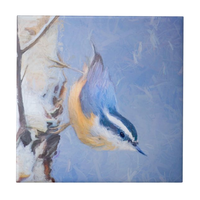 Red-Breasted Nuthatch Painting Original Bird Art Tile (Front)