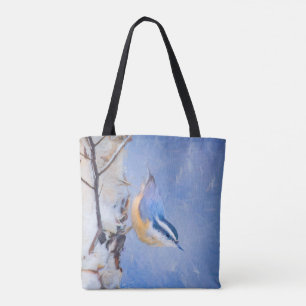 Red-Breasted Nuthatch Painting Original Bird Art Tote Bag