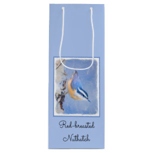 Red-Breasted Nuthatch Painting Original Bird Art Wine Gift Bag