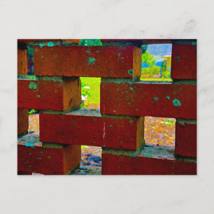 Red Brick Block Wall with View Through Holes Postcard