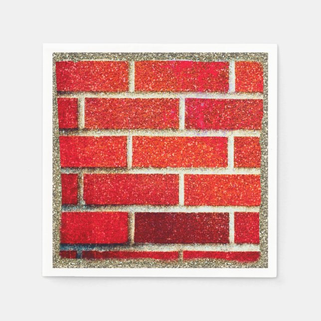 Red Brick & Glitter Holiday Christmas Party Napkin (Front)