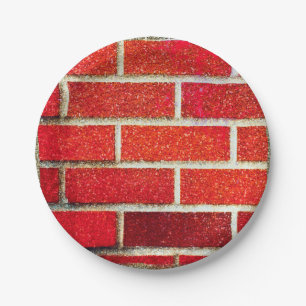Red Brick & Glitter Holiday Christmas Party Paper Plate