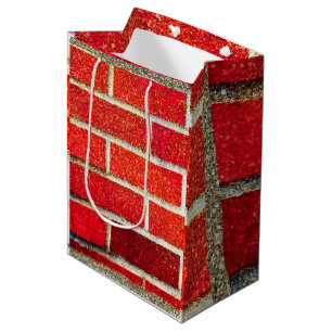 Red Brick & Glitter Holiday Naughty or Nice Party Medium Gift Bag