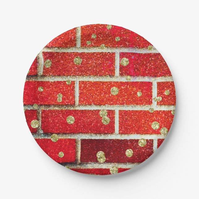 Red Brick & Glitter Holiday Naughty or Nice Party Paper Plate (Front)
