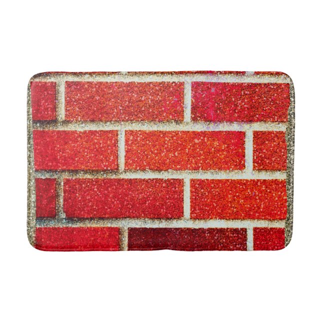 Red Brick & Glitter Holiday Party Modern Glam Chic Bath Mat (Front)
