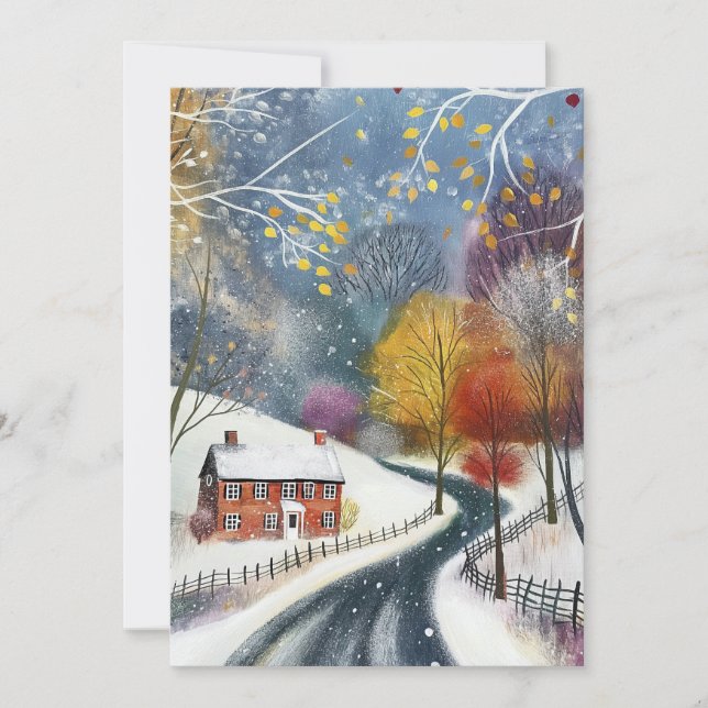 Red Brick House in Snow Hello Flat Card (Front)