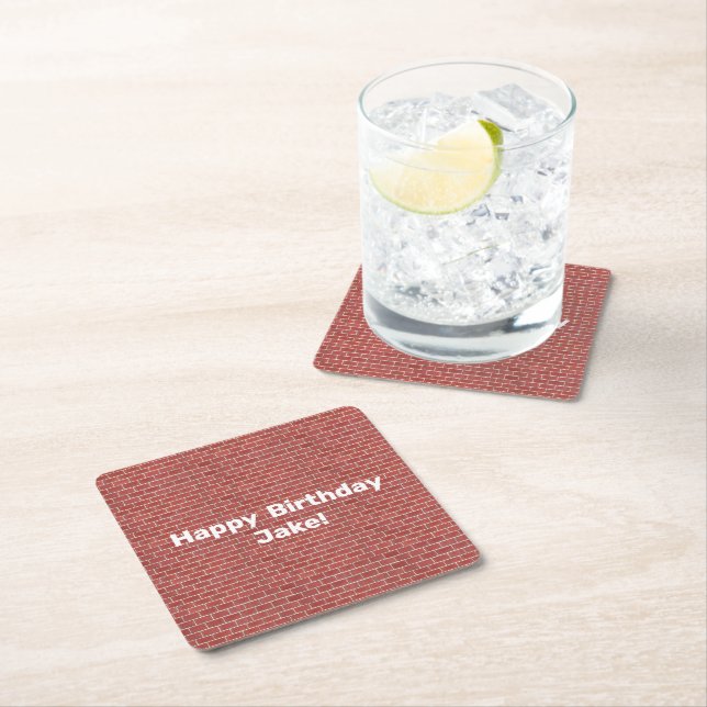 Red Brick Wall Personalised Square Paper Coaster (Insitu)