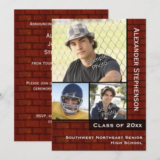 Red Brick Wall Photo Graduation Invitation (Front/Back)