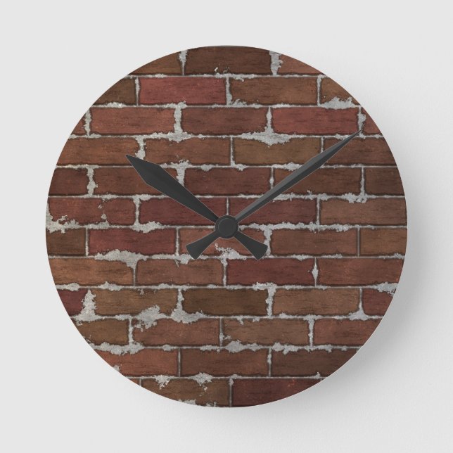 Red Brick Wall Round Clock (Front)