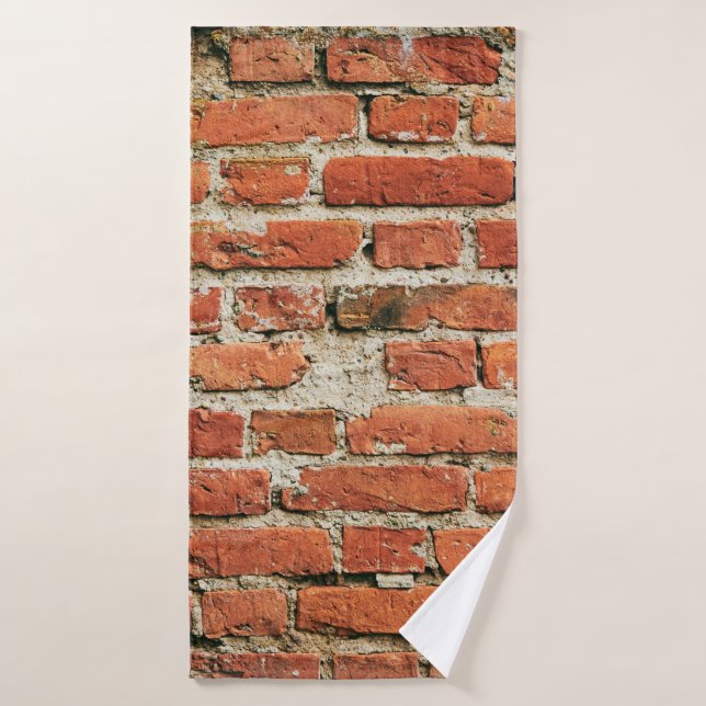 Red brick wall texture grunge background. Abstract Bath Towel (Bath Towel)