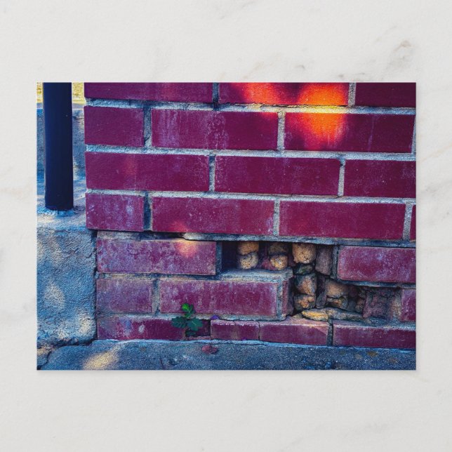 Red Brick Wall with Hole and Hidden Objects Postcard (Front)