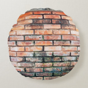 Red brick wall with stainsabstract,aged,architectu round cushion