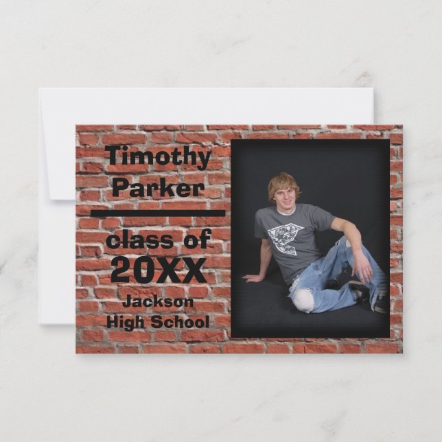 Red Brick with Photo - 3x5 Graduation Announcement (Front)