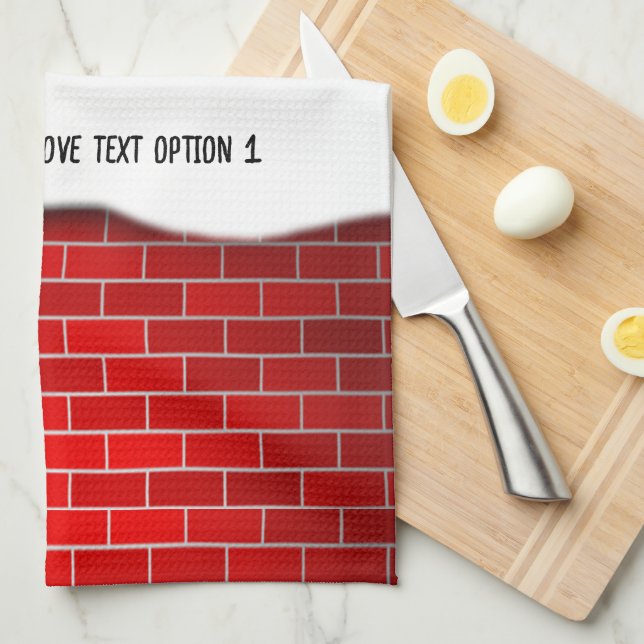 Red Brick with Snow Drift Christmas Tea Towel (Quarter Fold)