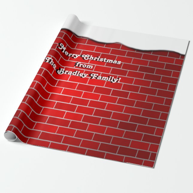 Red Brick with Snow Drift - Snowy Top Wrapping Paper (Unrolled)
