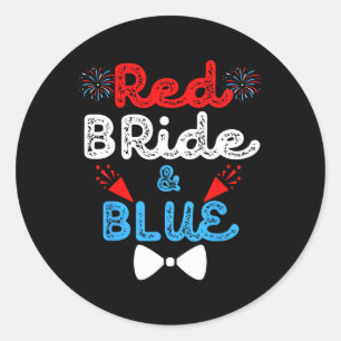 Red Bride And Groom Funny Wedding Marriage Party 4 Classic Round Sticker