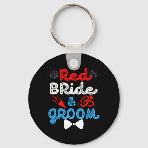 Red Bride And Groom Funny Wedding Marriage Party 4 Key Ring