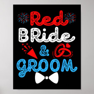 Red Bride And Groom Funny Wedding Marriage Party 4 Poster