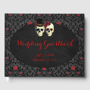 Red Bride Groom Skulls Wedding Guest Book