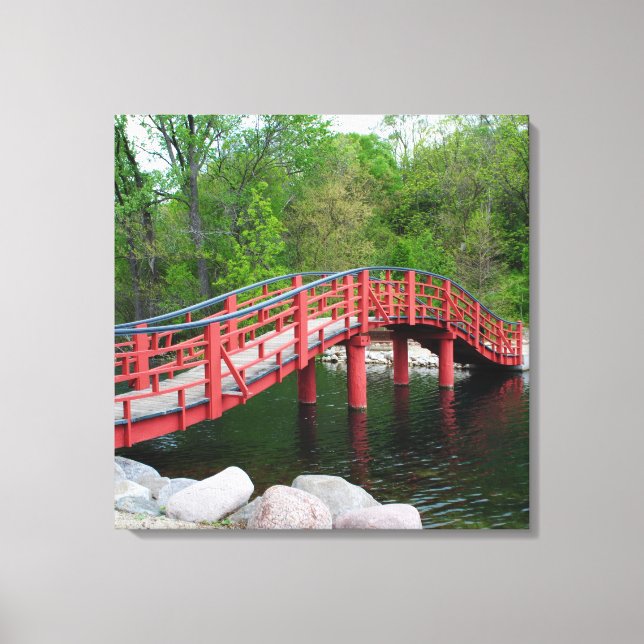 Red Bridge Over Water Canvas Print (Front)