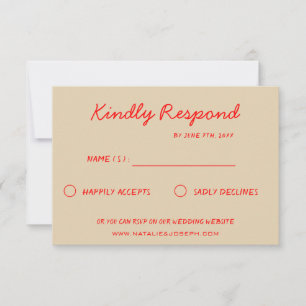 red Bright Colourful Retro Fun Funky Wedding RSVP Card