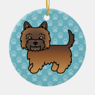 Red Brindle Cairn Terrier Cartoon Dog On Blue Ceramic Tree Decoration
