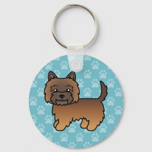 Red Brindle Cairn Terrier Cartoon Dog On Blue Key Ring