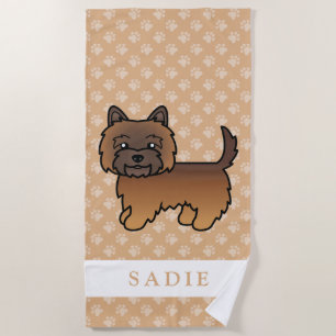 Red Brindle Cairn Terrier Dog & Custom Name Beach Towel