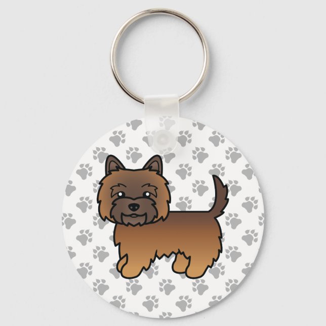 Red Brindle Cairn Terrier Dog Drawing & Paws Key Ring (Front)