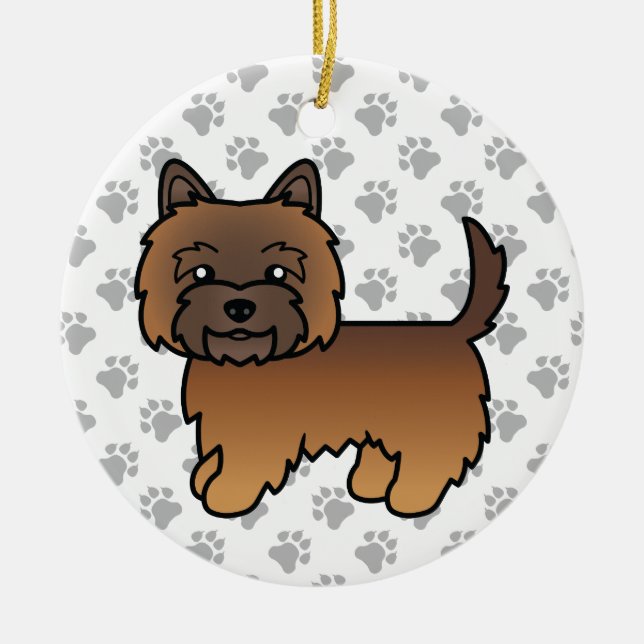 Red Brindle Cairn Terrier Dog Illustration & Paws Ceramic Tree Decoration (Front)