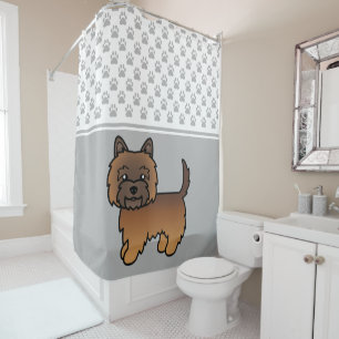 Red Brindle Cairn Terrier Dog & Paws Pattern Grey Shower Curtain
