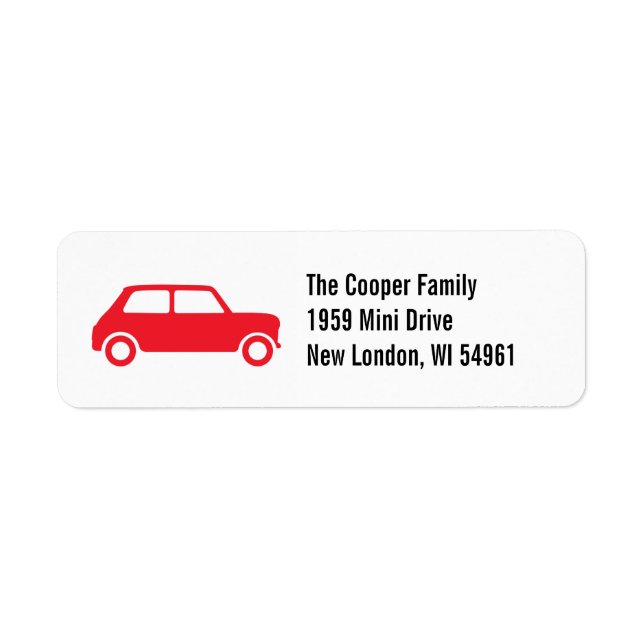 Red British Mini Cooper Custom Address Labels (Front)