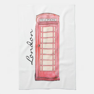 Red British phone booth - kitchen towel