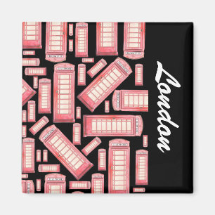 Red British phone booth pattern - London Magnet