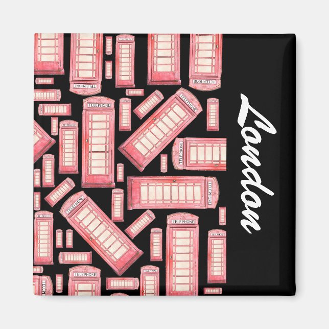 Red British phone booth pattern - London Magnet (Front)