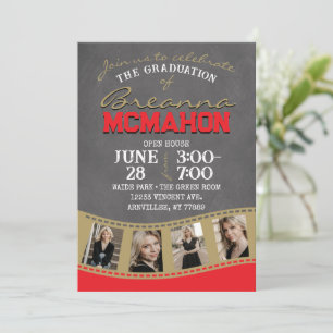 Red & Bronze Gold Chalkboard Filmstrip Graduation Invitation