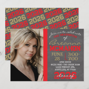Red & Bronze Gold Chalkboard Graduation Invitation