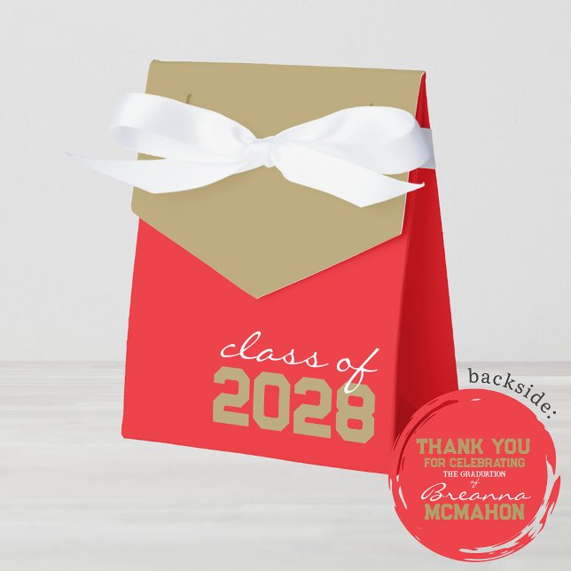 Red & Bronze Gold Graduation Favour Boxes (Red & Bronze Gold Graduation Favor Boxes. With Personalization on Back)