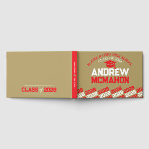 Red & Bronze Gold Graduation Personalised Guest Book