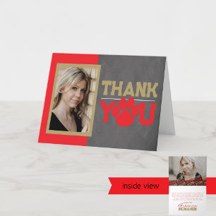 Red & Bronze Paw Print Graduation Folding Photo Thank You Card