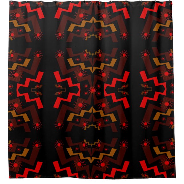Red, Brown and Black Lightning Suns Shower Curtain (Front)