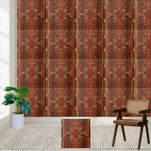 Red Brown and Gold African Tribal Pattern Tile