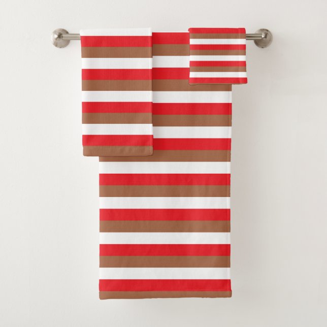 Red, Brown and White Stripes Bath Towel Set (Insitu)