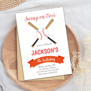 Red Brown Baseball Birthday Invitations