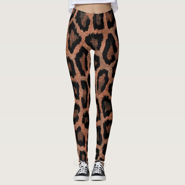 Red Brown Black Leopard Animal Print Leggings (Front)
