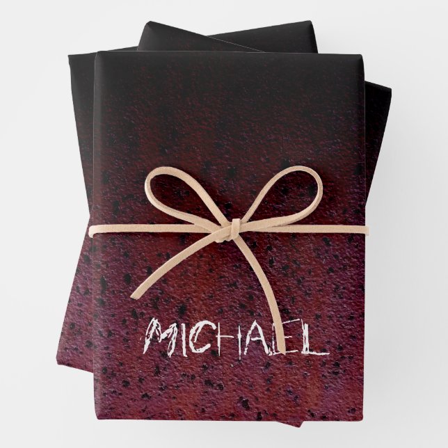 Red Brown Black Ombre Rust Metal Custom name Wrapping Paper Sheet (In situ)