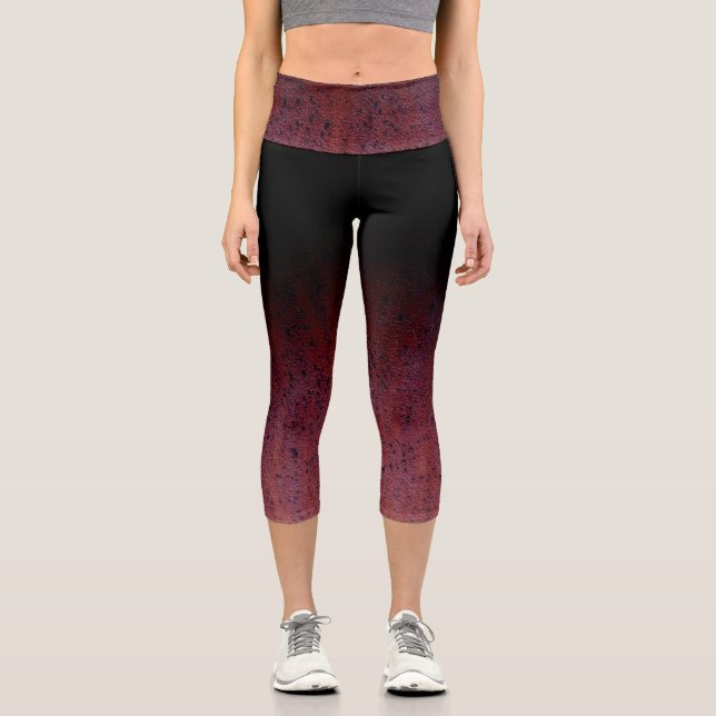 Red Brown Black Ombre Rust Metal Patina Capri Leggings (Front)
