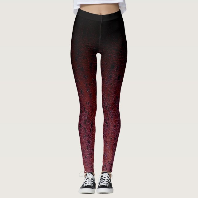 Red Brown Black Ombre Rust Metal Patina Leggings (Front)